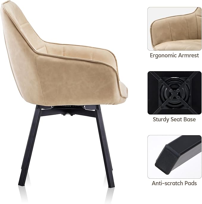 TUKAILAi Swivel Dining Chairs Set of 2, Faux Leather Upholstered Mid Century Accent Chairs with Metal Legs, Rotatable Kitchen Chair for Home Kitchen Restaurant (Cream)