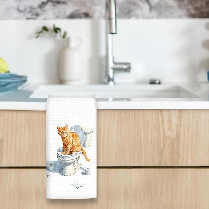 Funny Orange Cat Bathroom Hand Towels, Gifts for Orange Cat Owners Lovers Women Men, Cute Kitten Kitty Decor for Bathrooms,Funny Pet Lovers Toilet Hand Towels for Bathroom Washroom,16x24In