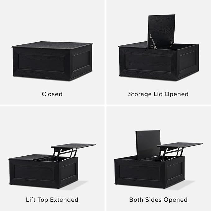 mopio Blake Lift Top Coffee Table with Storage, Modern Farmhouse Square Wood Center Coffee Table with Easy Lifting Top, Chamfered Edge & Soft Closing (Black Oak)