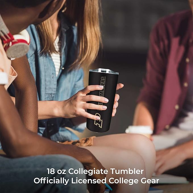 Campus Colors NCAA Stainless Steel Tumbler perfect for Gameday - 18 oz - Double Walled - Keeps Drinks Perfectly Insulated (Purdue Boilermakers - Black)