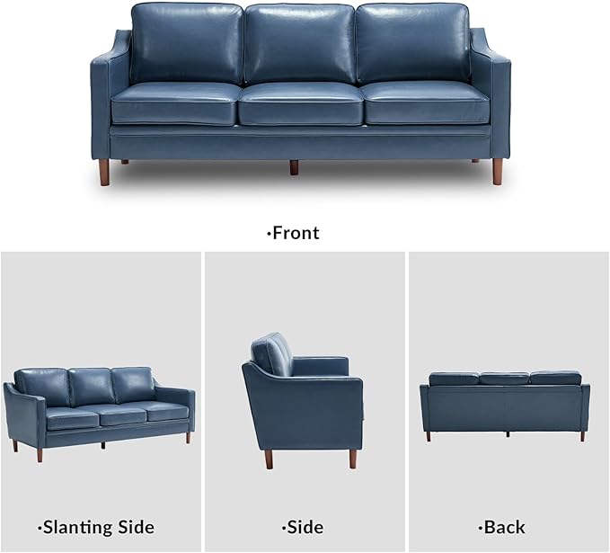 Kingfun 80" Faux Leather Sofa, 3 Seater Couch, Mid Century Modern Couches with Solid Wood Frame for Living Room & Bedroom, Royal Blue