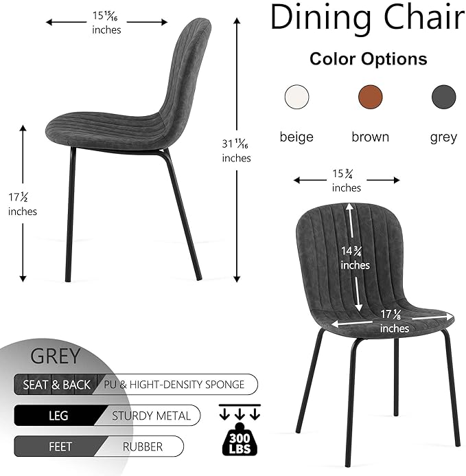 Home Kitchen Chairs Upholestered Set of 4, Ergonomic Dining Room Chairs Comfortable Faux Leather PU Living Room Chairs with Metal Legs