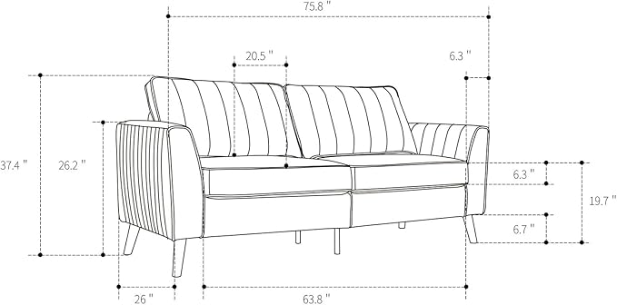 Artechworks Handmade Sofa Couch,3-Seater 76" Wide W/Warm Style Linen, Modern Chic Classic Mid-Century Fusion Stylish French Piping Design Sofa Couch for Living Room Apartment Lounge,Reception,Pink