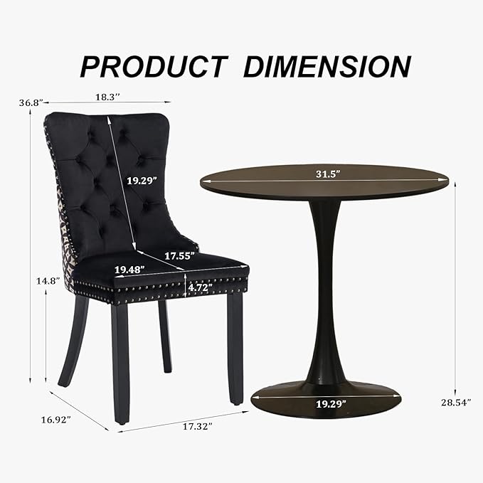SoarFlash Kitchen Table and Chairs for 2, 31.5" Dining Table Set for 2 with Velvet Upholstered Chairs, 3 Piece Round Kitchen Table Set, Dining Room Table Set for Small Space, Apartment, Black/Black