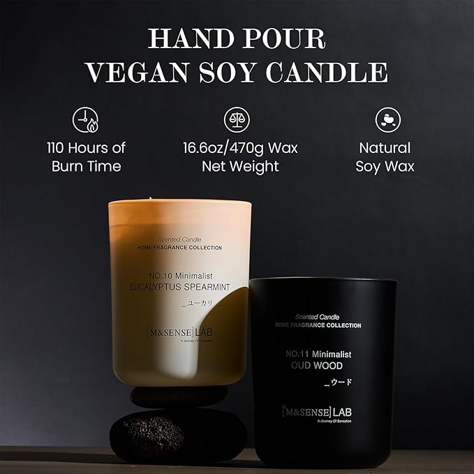 M&SENSE Natural Soy Candle| Rose & Lychee | 16.6 oz, 95H Burn | Minimalist Christmas Scented Candle for Relaxation, Gifting, Home Décor | for Bedroom, Office, Party Large