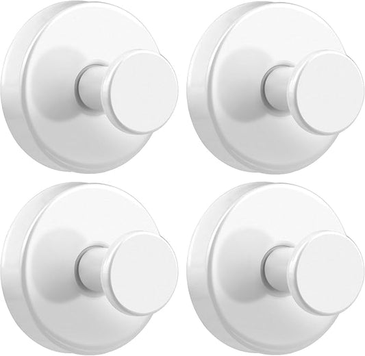 Suction Cup Hooks for Towels Robes, Heavy Duty Bathroom Shower Hooks Stainless Steel, No Drill on Smooth Wall,Glass,Mirror, Tile in Bedroom Kitchen to Hang Swimsuit Washcloths (4, White)