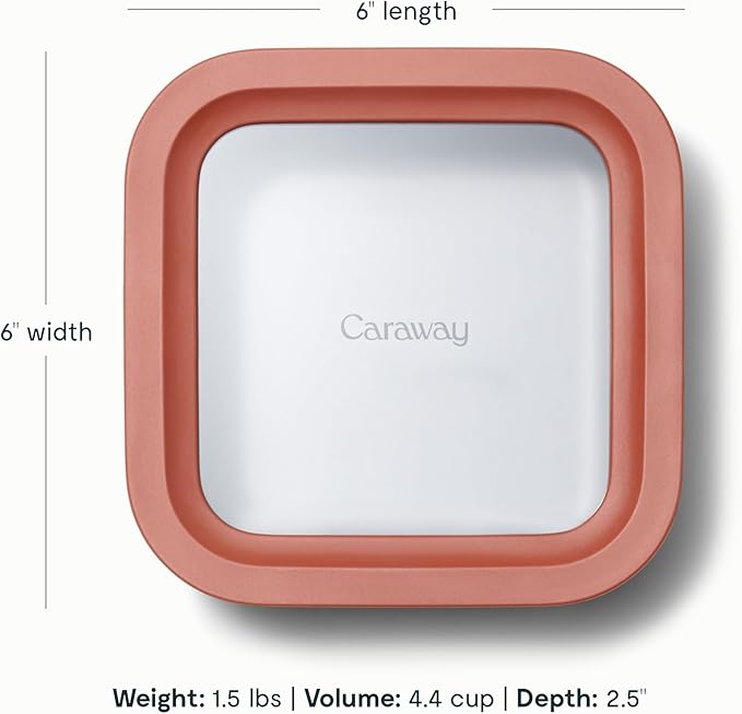 Caraway 6pc Glass Food Storage Set – 4.4 Cup Food Containers (6) - Ceramic Coated - Non Toxic, Non Stick with Lids - Microwave Safe - Perracotta
