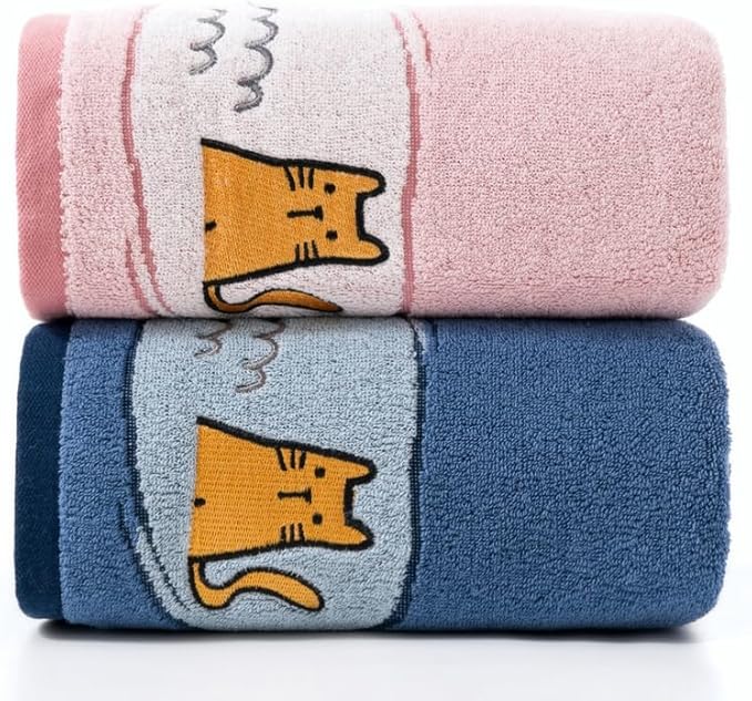 Ultra Soft Cotton Cat Bath Towel - Large 59x29 Meow Print & Cat Paw, Quick Dry Absorbent,for Shower, Beach, Pool & Travel.Blue&Pink.