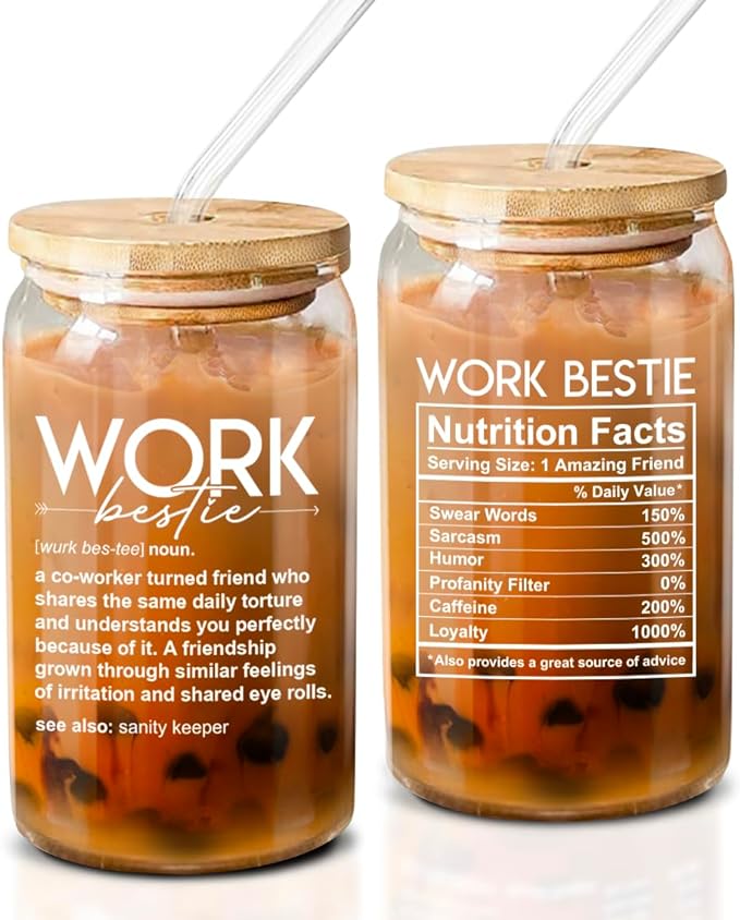 NewEleven Christmas Gifts For Friends, Bestie – Work Bestie Presents For Friends - Thank You Gift For Coworkers, Unique Ideas to Give For Coworker Leaving, Farewell Party – 16 Oz Coffee Glass