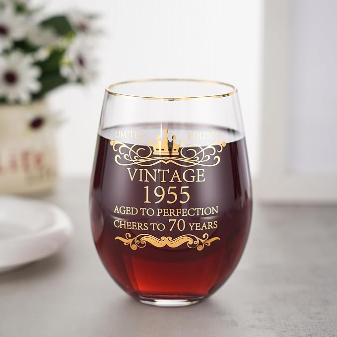 1955 70th Birthday Gifts for Women Men 15oz Wine Tumbler Red Wine Glass Cup 70 Years Old Birthday Present 70th Anniversary Present