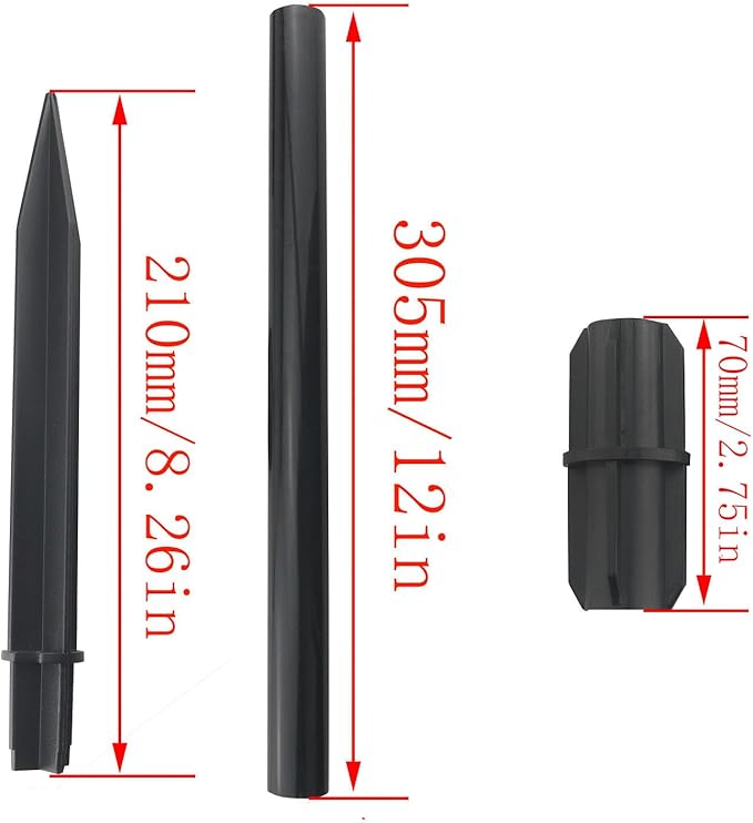 4 Sets Solar Lawn Light Ground Stake Kit Flame Lamp Extension Rod Device Accessories to Make The Lighting Fixture Taller Black (Extension 30.5cm, Connector 7cm, Stake 21cm, Dia 2.1cm)