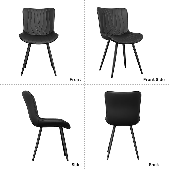 Dining Chair Set of 4 PU Leather Dining Room Chairs Upholstered Comfy Dining Chairs Modern Kitchen Armless Side Chair with Sturdy Metal Legs,Black
