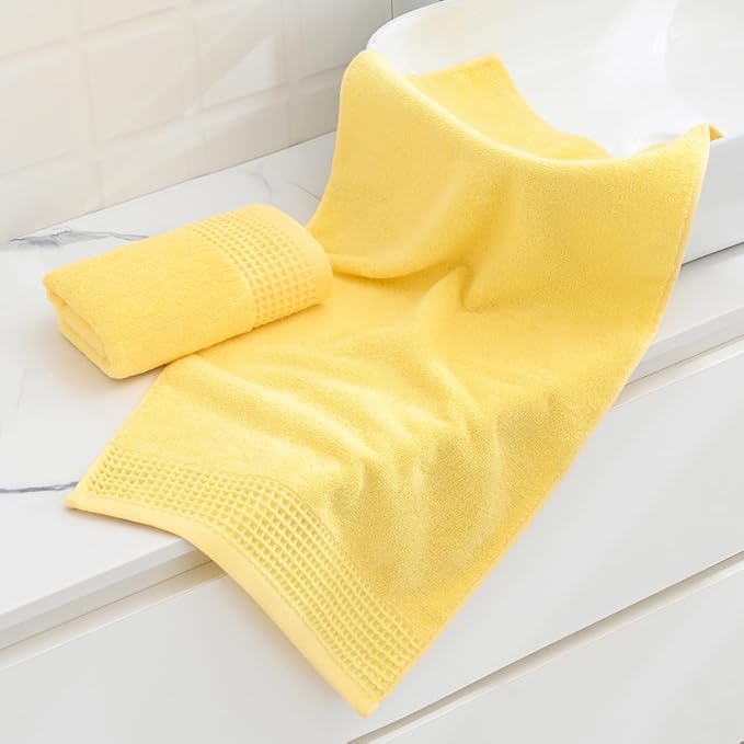 sense gnosis Yellow Hand Towel Set of 2 Super Soft 100% Cotton Quick Dry Absorbent Waffle Weave Decorative Bath Hand Towels for Bathroom 13" x 29"