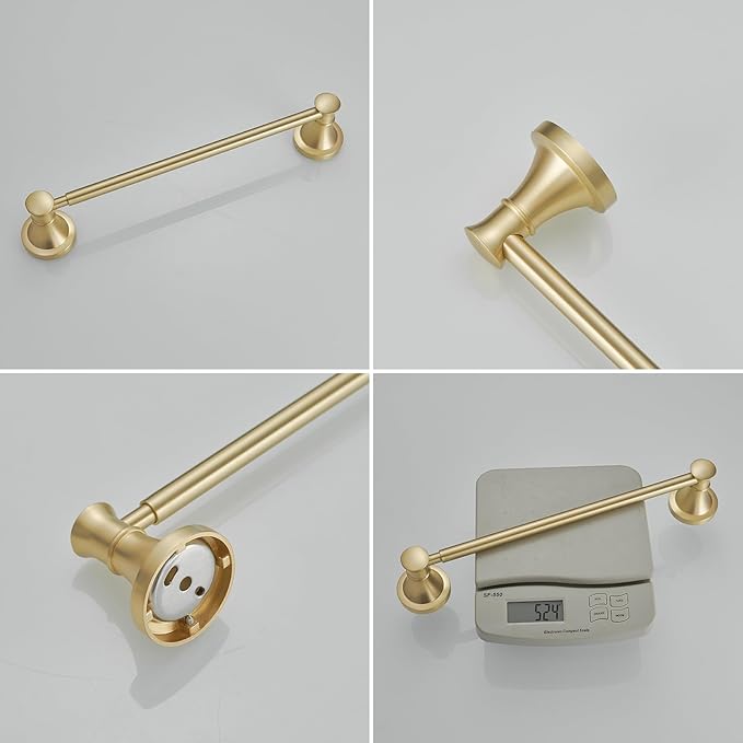 BESy Adjustable Bronze 16 to 28 Inch Bath Towel Bar Rack for Bathroom Towel Holder, Wall Mounted Towel Bar Rod Hanger Bathroom Hardware Accessories Hotel Style, Stainless Steel, Brushed Gold
