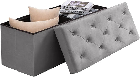 BRIAN & DANY 43 Inches Ottoman with Storage, Velvet Storage Ottoman Bench, End of Bed Benches, Folding Ottomans for Bedroom, Living Room and Entryway (Gray)