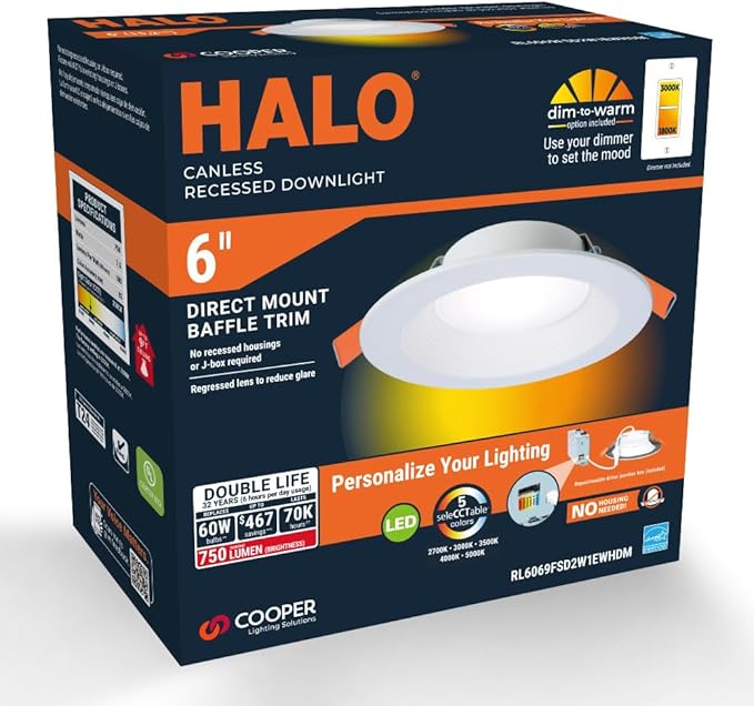 HALO RL 6-Inch Indoor/Outdoor Canless LED Downlight with Selectable Lumens and Color Temperature - RL6LS9FSD2W1EWHDM