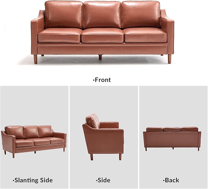 Kingfun Living Room Furniture Sets, 3 Seater Couch and Loveseat, Mid Century Modern Sofa Set, Faux Leather Couch with Solid Wood Frame for Living Room & Bedroom, Dark Brown