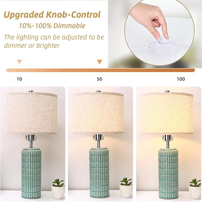 23" Grey Ceramic Table Lamp for Living Room Fully Dimmable, Nightstand Bedside Lamps for Desk End Side, Large Modern Rustic Farmhouse Lights for Bedroom entryway Home Decoration Gifts Bulbs Included