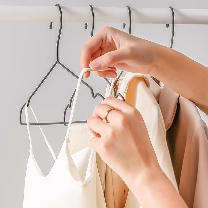 17.7" Strong Metal Wire Clothes Hangers, Coat Hanger Rack, Standard Suit Hangers, Metal Shirt Dress Hanger, 30 Pack, Black