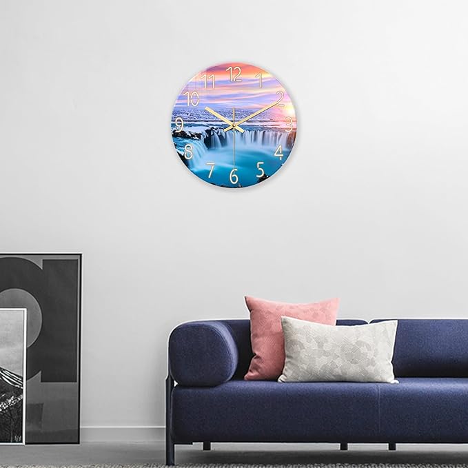XNM 16 Inch Blue Wall Clock Battery Operated Analog Beach Clocks for Living Room Round Large Wall Clock Silent