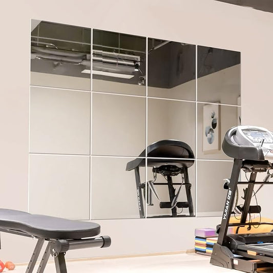 Murrey Home Wall Mirror for Home Gym Mirror, Full Length Mirrors Wall Mounted, Frameless Full Body Mirror Tiles for Wall, Door, Garage, 12" x12PCS