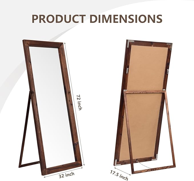 Yumyolk Full Length Mirror Large 72"x32" Floor Standing Mirror for Bedroom Living Room Hanging Wall-Mounted Brown