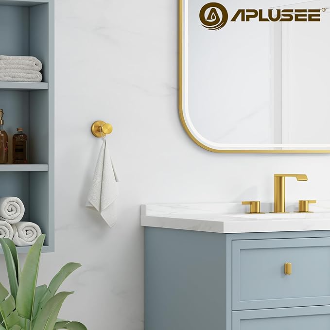 APLusee Brushed Gold Towel Hook for Bathroom, 304 Stainless Steel Round Towel Hanger, Heavy Duty Wall Hook for Kitchen Garage Wall Mounted
