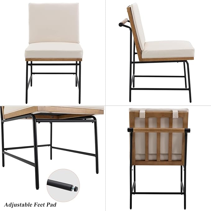 DUOMAY Mid-Century Modern Dining Chairs Set of 4, PU Leather Side Chair with Rear Handle, Armless Chair with Metal Legs for Kitchen Dining Room Living Room Vanity, Beige