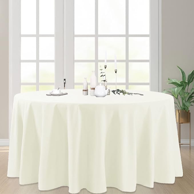 6 Pack Ivory Round Tablecloths 120 Inches Table Cloth Stain and Wrinkle Resistant Washable Polyester Table Cover Fabric for Party, Wedding,Dining,and Banquet Decoration