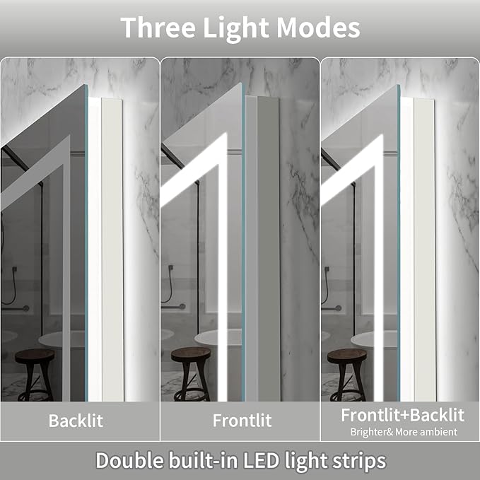 LED Mirror for Bathroom, 24x32 Inch Backlit + Front Lighted Bathroom Vanity Mirror with Lights for Wall, Double Light Strips, 3 Colors, Shatter-Proof, Anti-Fog and Brightness Memory