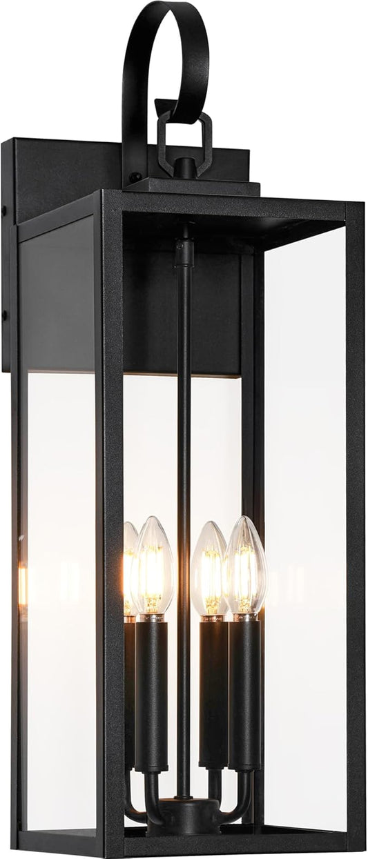 BesLowe 25" Outdoor Wall Light Fixture, 4-Light Extra Large Exterior Lighting Fixture Wall Mount, Waterproof Porch Light Outdoor Wall Sconce Lantern, Outside Light for House Front Door Garage, Black