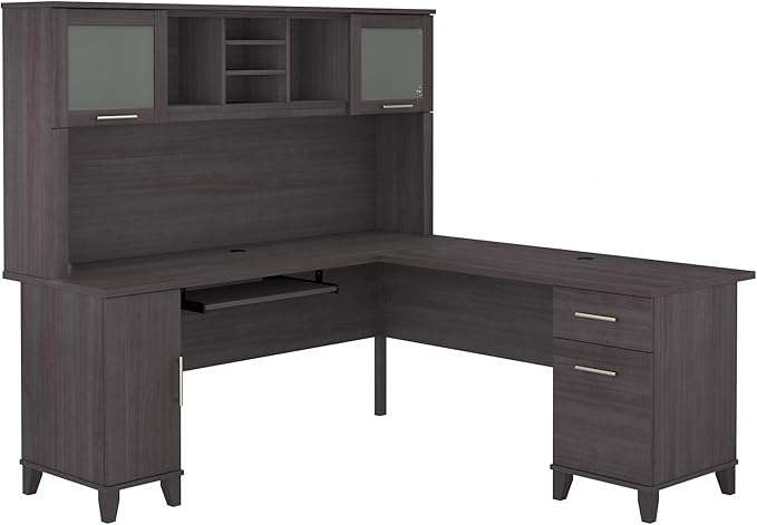 Bush Furniture Somerset 72W L Shaped Desk with Hutch in Storm Gray