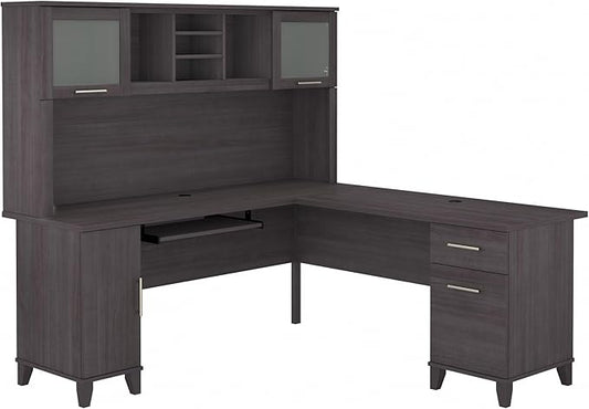 Bush Furniture Somerset 72W L Shaped Desk with Hutch in Storm Gray