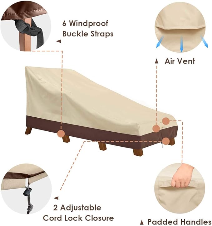 Vailge Waterproof Patio Chaise Lounge Cover, 600D Heavy Duty Outdoor Lounge Chair Covers,UV Resistant Patio Furniture Covers,2 Pack-Small,Beige & Brown