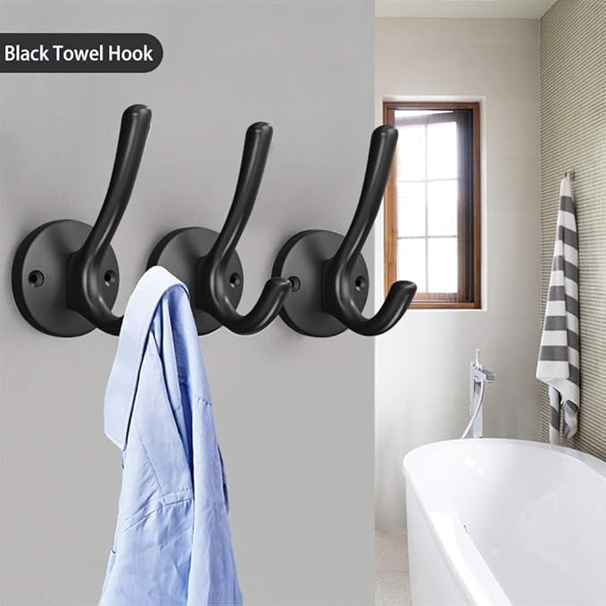 ZUONAI Black Coat Hooks 4 Pack Matte Black Hooks for Hanging Coats and Hat Hook Door Towel Hooks for Bathrooms Wall Mounted Double Metal Robe Hook Kitchen Hanger Sturdy Coat Locker Single