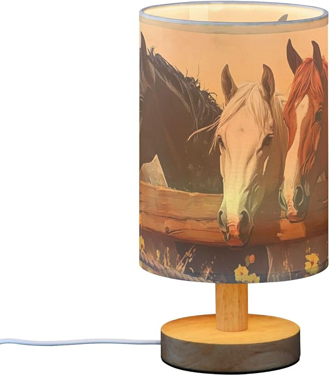 Bedside Lamp Wild Horse Table Lamp with USB Port Wood Base for Living Room,Bedroom,Nightstand 214b6340