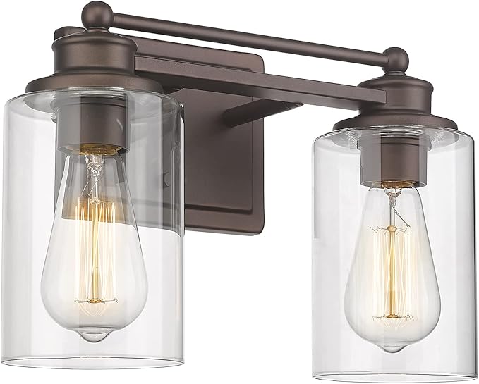 Vanity Lights for Bathroom, HWH Farmhouse 2 Light Vanity Wall Lamp with Oil-Rubbed Bronze Finish, Wall Lighting Over Mirror, Dressing Table, Powder Room, 5HLT63B-2W ORB