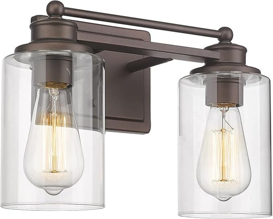 Vanity Lights for Bathroom, HWH Farmhouse 2 Light Vanity Wall Lamp with Oil-Rubbed Bronze Finish, Wall Lighting Over Mirror, Dressing Table, Powder Room, 5HLT63B-2W ORB