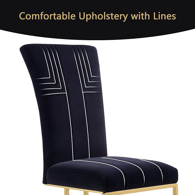 AUZ Dining Chairs Set of 8, Black Velvet Dining Chairs with Polished Gold Sled Legs, Modern Upholstered High Back Chairs for Kitchen and Dining Room