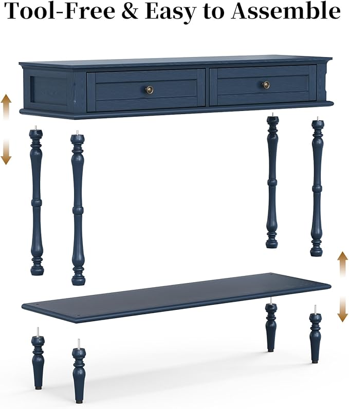 ARTPOWER Console Table for Entryway with 2 Drawers-Minimal Assembly,Retro Entryway Table with Storage Cabinets and Open Shelf,Narrow Long Couch Table Behind Sofa for Living Room,Foyer,Hallway,Blue
