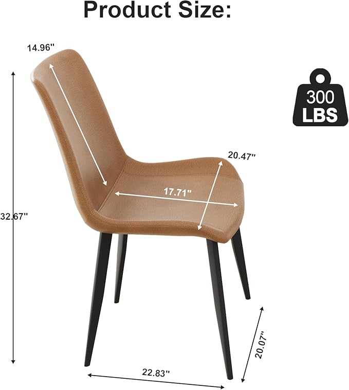 Dining Chairs, Modern PU Leather Dining Room Chair with Sturdy Metal Legs, Upholstered Seat Dinner Chairs Accent Side Chairs for Indoor Kitchen Living Room (Brown, Set of 2)