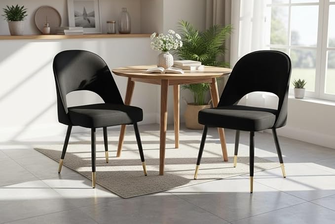 DUOMAY Modern Dining Chair Set of 8 with Open Back, Velvet Upholstered Armless Chair with Metal Frame Side Chair for Kitchen Dining Room Living Room, Black