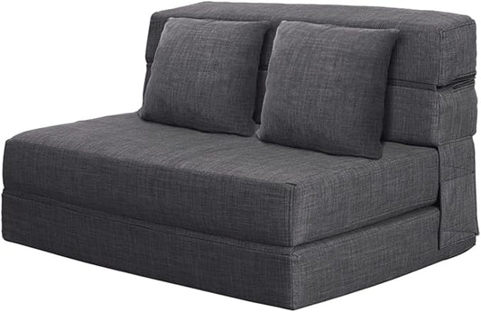 ANONER 60" Fold Sofa Bed Couch Memory Foam with 2 Pillows Futon Sleeper Chair Guest Bed and Fold Out Couch, Washable Cover Queen Size, Dark Gray