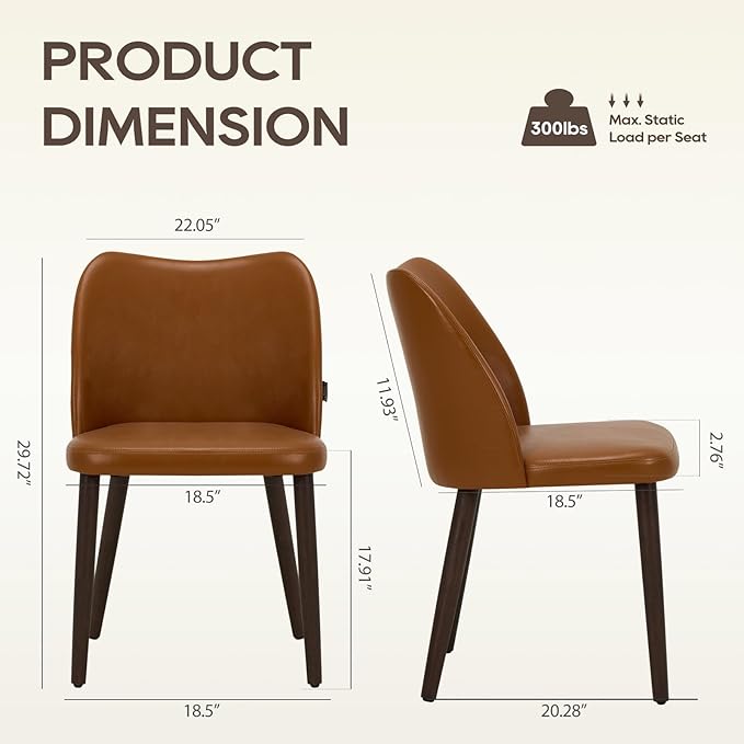 Wooden Dining Chairs Set of 4, Upholstered Kitchen Dining Room Chair, Modern Faux Leather Farmhouse Dinner Chair for Restaurant & Cafe, Light Brown
