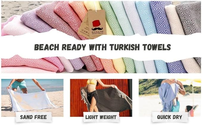 Bazaar Anatolia Turkish Beach Towel – 100% Cotton, Quick Dry, Sand Free Towel for Bathroom, Camping, Travel, Burgundy – Oversized 71x39 Inches – Diamond Maroon