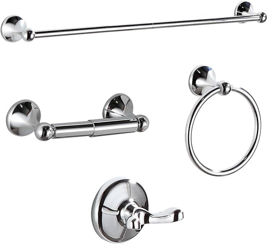 BGL Bathroom Hardware Set, Chrome Adjustable Expandable Towel Bar 4-Piece Bathroom Accessory Set Wall Mounted Robe Hook Toilet Paper Holder Towel Ring Towel Bar