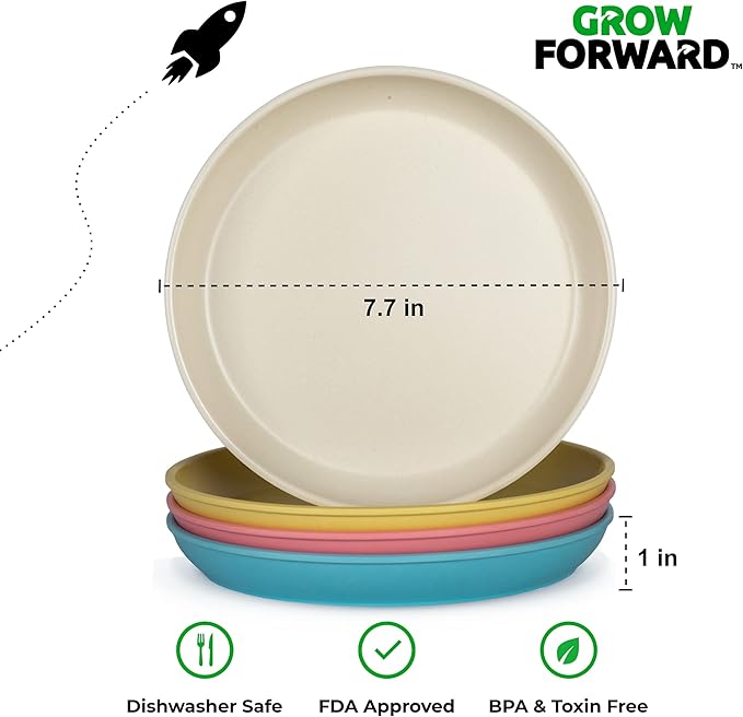 Grow Forward Bamboo Kids Plates and Bowls Sets - 8-Piece Dishwasher Safe Non Toxic Plates for Kids - Reusable Eco Friendly BPA Free Dishes Dinnerware Sets for Children - Paradise