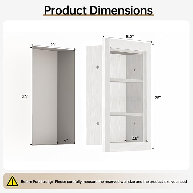 14x24 Recessed Medicine Cabinet, Wood Bathroom Wall Niche, Water-Proof Recessed Wall Niche Medicine Cabinet Replacement, for Living Room, Bathroom Storage, White