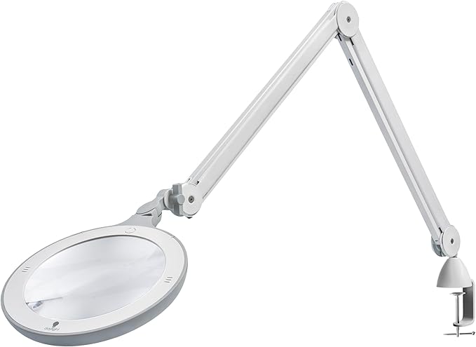 Omega 7 LED Magnifying Lamp – 7" Acrylic Lens, 3 Diopter (1.75X) Magnification, 6,300 Lux at 6”, 4 Brightness Levels, Adjustable Arm, Professional-Grade Light for Precision Tasks