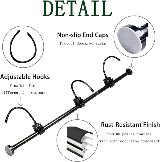 WesGen Garland Hanger for Front Door Frame, Adjustable 17"- 82" Heavy-Duty Garland Holder for Door Frame Christmas & Halloween Decorations, Wreaths, Lights, No-Drill, Damage-Free